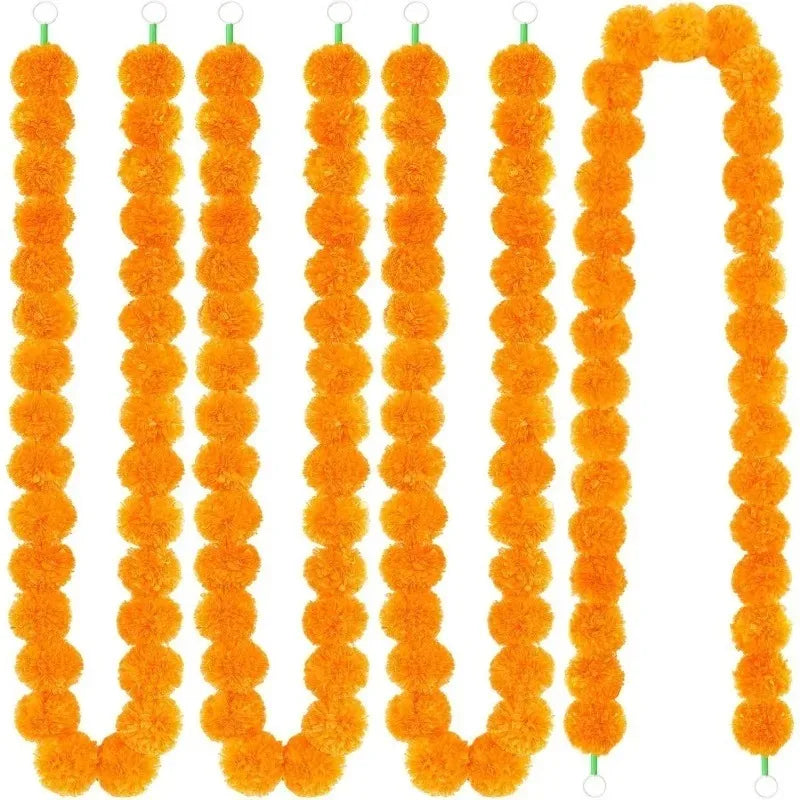 guirlande florale traditionnelle festive 150cm orange pompons intérieur mariage chandelles crâne verre