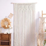 rideau macramé coton beige clair motif géométrique franges boho chic décoration intérieur séparation porte