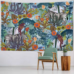Tapisserie murale vintage plage feuilles bleue