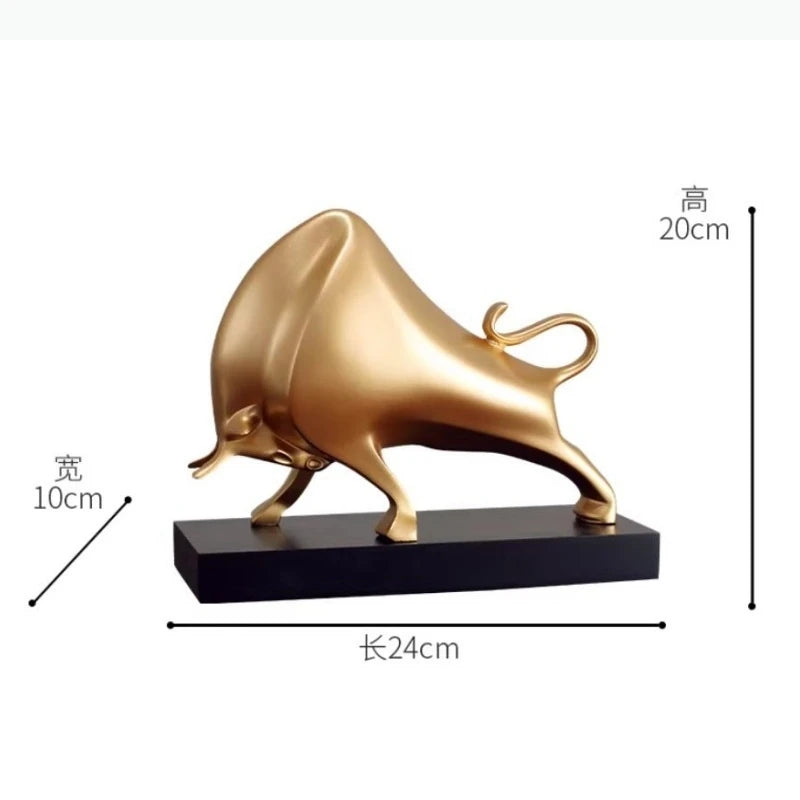 ornement résine taureau or noir décoration moderne sculpture animaux 20cm hauteur 24cm largeur 10cm