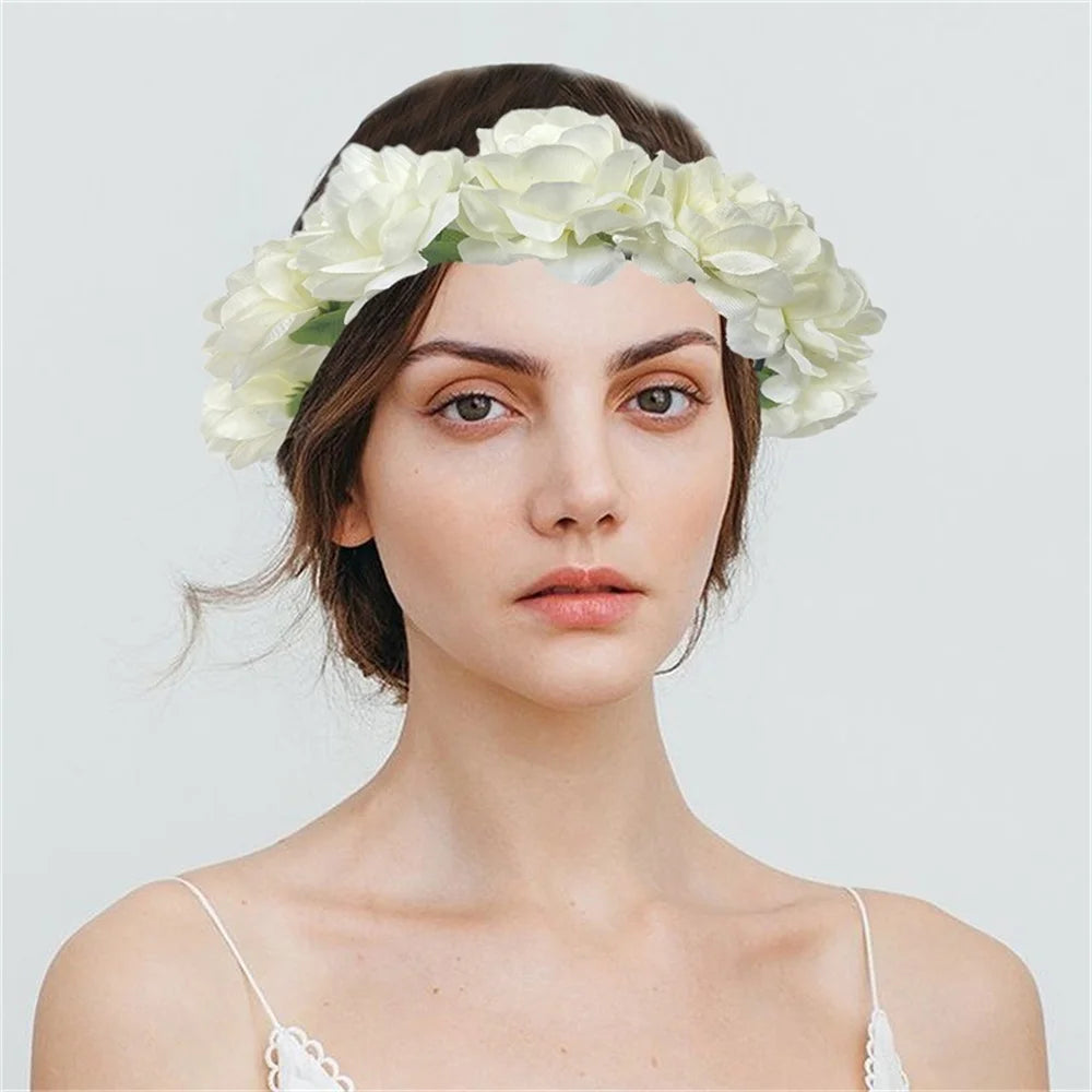 couronne fleurs artificielles bohème rouge rose blanche violette cheveux décoration mariage anniversaireintérieur