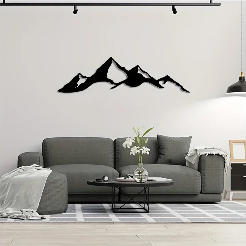 sticker mural silhouette montagnes minimaliste noir intérieur décoration murale moderne élégant fixations invisibles