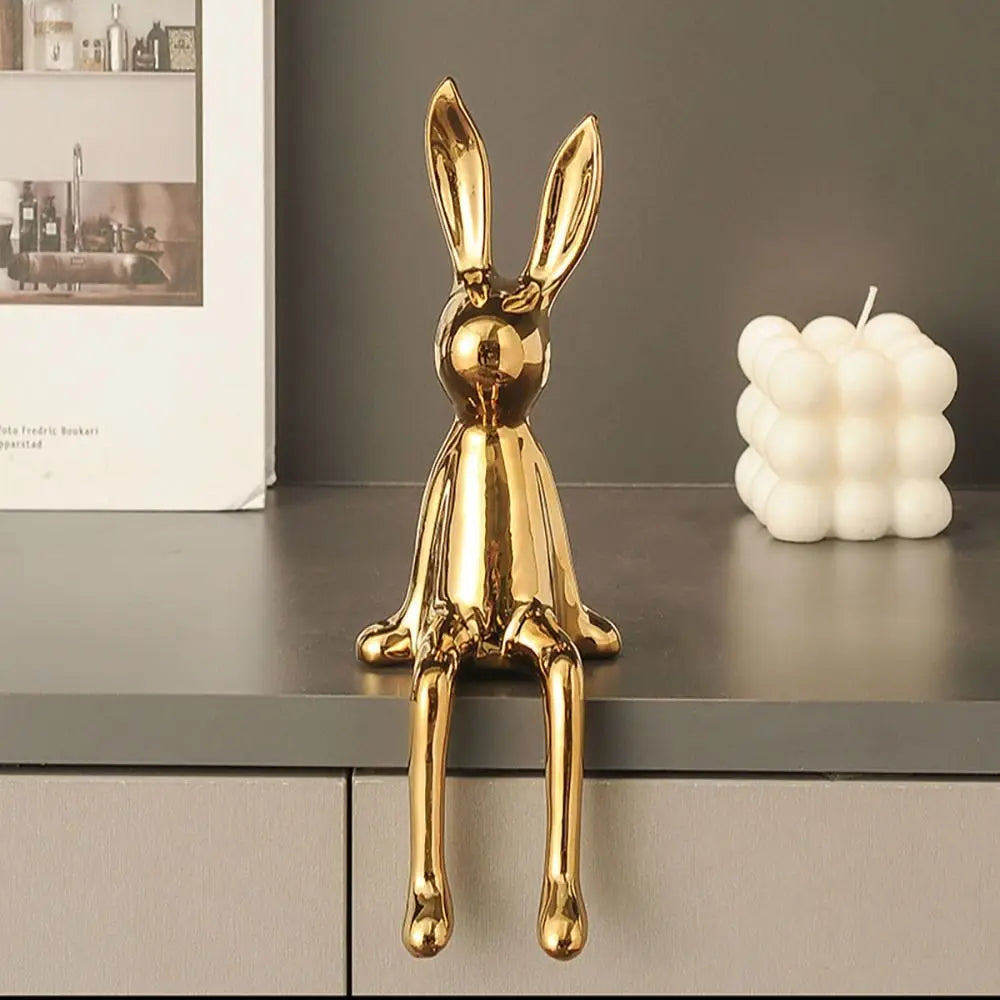 statue lapin or argent iridescent moderne contemporain minimaliste lisse brillant opacité 21cm decoration maison