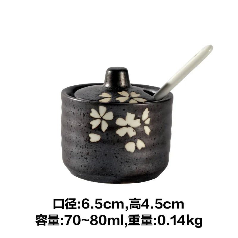 pot condiments porcelaine broyeur épices cuillère fleurs blanches motifs floraux rustique