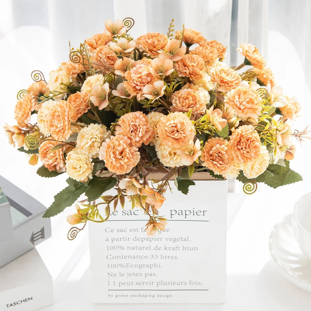 bouquet fleurs artificielles soie mariage décoration maison extérieur blanc rose vert classique