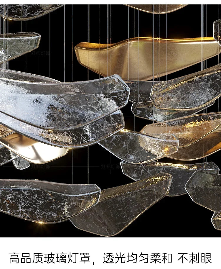 suspension lumineuse cristal marbré contemporain transparent doré noir 15m² 60w led