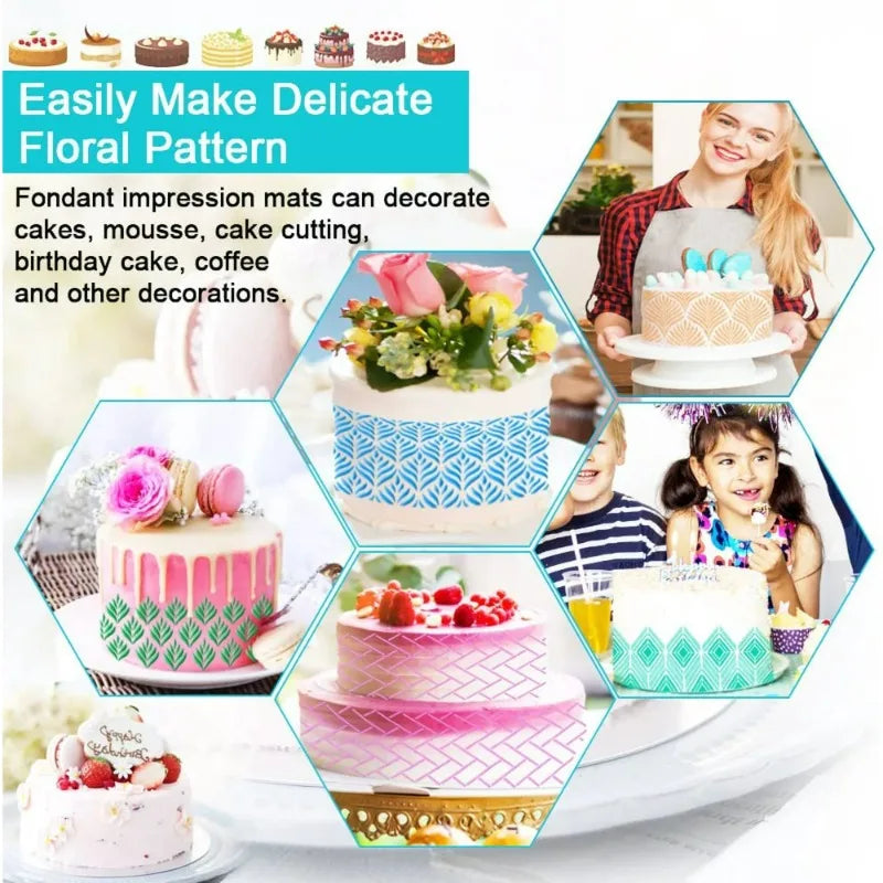 moules gâteau réutilisables divers motifs blanc bleu doré rose moderne élégants abstraits floraux géométriques
