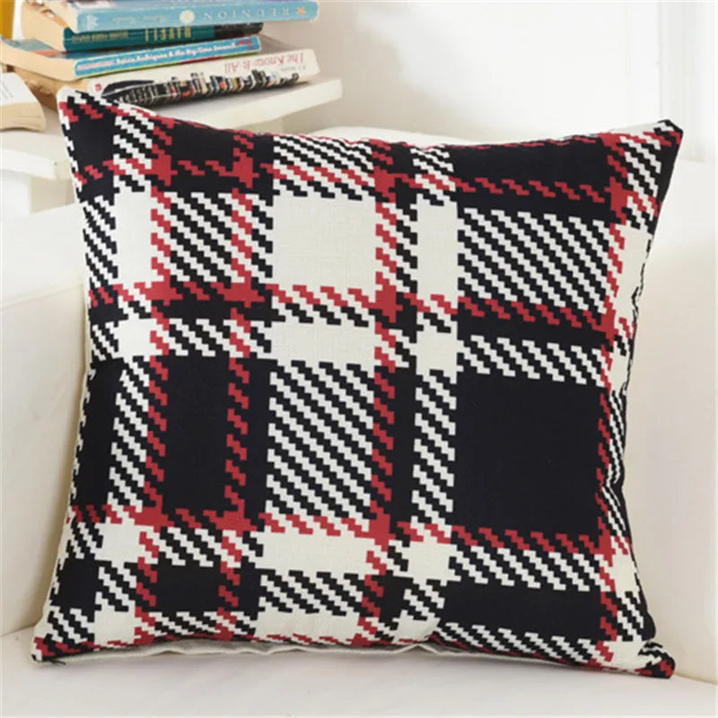 housse coussin carré géométrique coton lin moderne noir bleu rouge vert orange marron rose