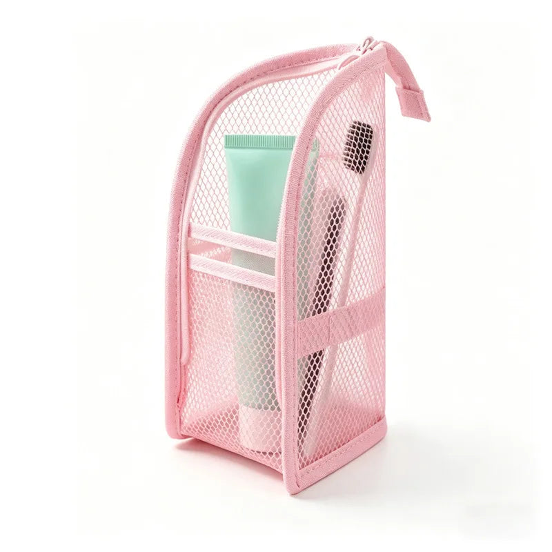 organisateur voyage toile maille eva imperméable cordon serrage brosse dents rasoir crèmes bouteille parfum