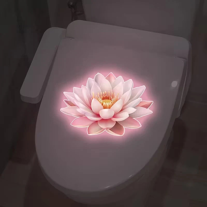 sticker mural moderne fleur lotus rose clair blanc jaune adhésif salle bain décoration nocturne