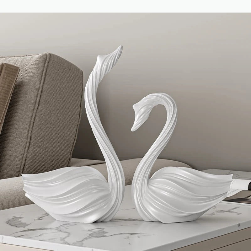 décoration intérieure statuette cygne noir blanc moderne élégante vase fleuri minimaliste
