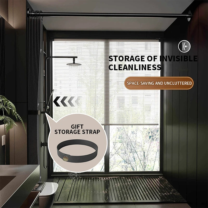 rideau douche moderne rayures verticales beige clair gris foncé opacité toilette apartment decoration