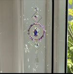 suspension décorative cristal transparent vert violet doré cristaux artisanale élégante jardin intérieur