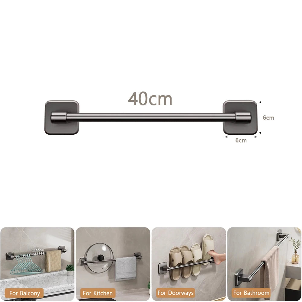 porte serviettes mural adhésif alliage aluminium finition laquée moderne 60cm gris métallisé lisse nail