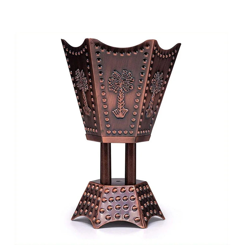bougeoir incense métal argent or croix sculptées points dorés artisanal salon décoration