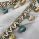 ruban rideau pompons vert doré élégant décoration partie zigzag coton polyester