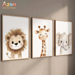 affiches animaux mignons girafe lion éléphant moderne décoration enfant sans cadre encre imperméable toile