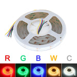 Ruban LED COB RGBCCT 24V allumé en couleur RVB