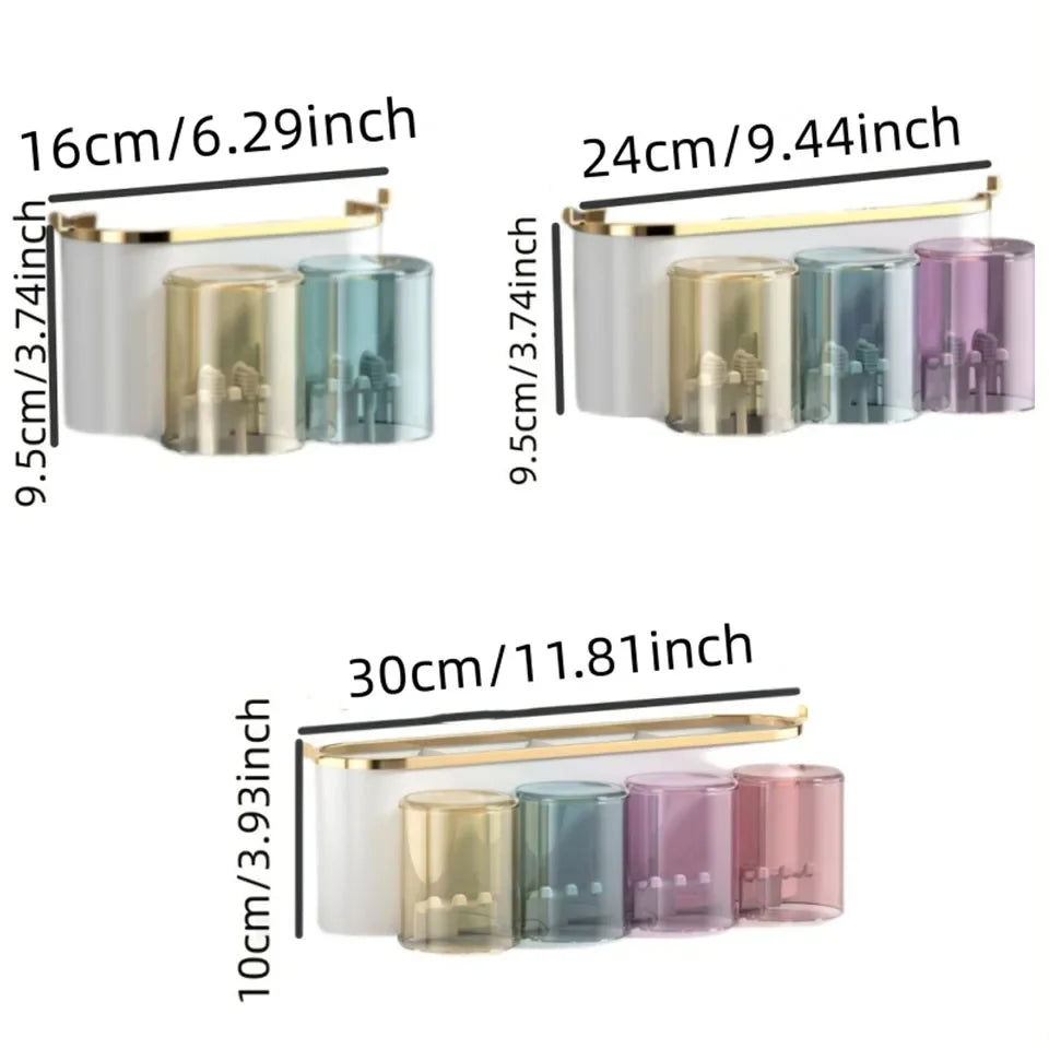 organisateur mural moderne blanc protections transparentes distributeur dentifrice supports brosses électriques compartiments cosmétiques salle