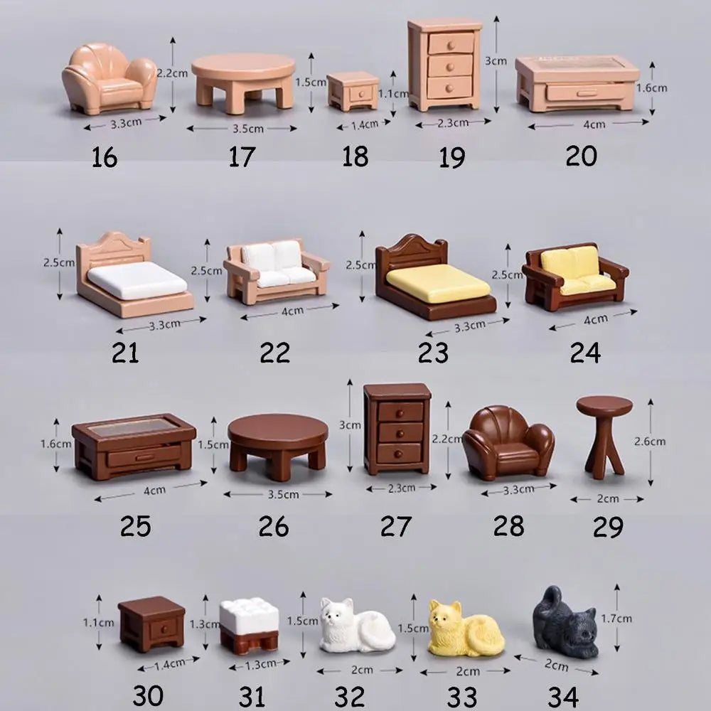 miniature meubles salon moderne fauteuils table basse commode décorations maison résine beige marron blanc