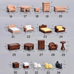 miniature meubles salon moderne fauteuils table basse commode décorations maison résine beige marron blanc