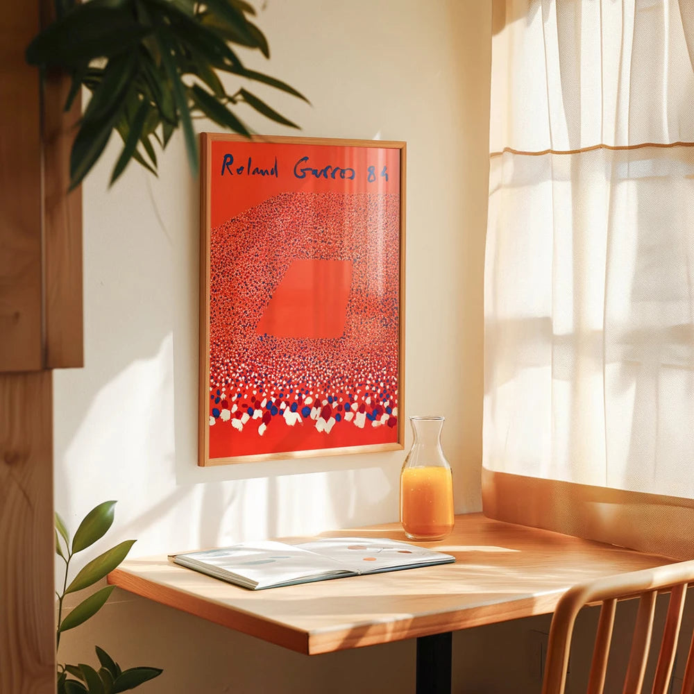 toile d'art abstraite moderne minimaliste rouge noir blanc bleu points répétitifs opaque sans cadre
