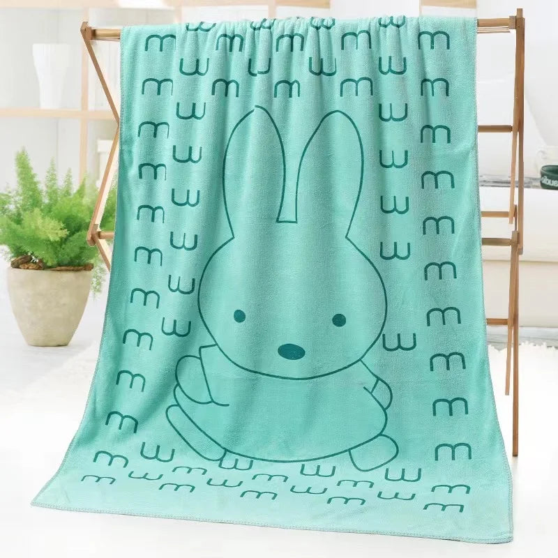 grande serviette bain microfibre enfant motif lapin doux absorbante séchage rapide coton