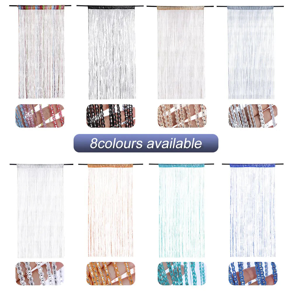 rideau frange brillante polyester moderne festif argenté bleu orange blanc noir barre suspension chambre