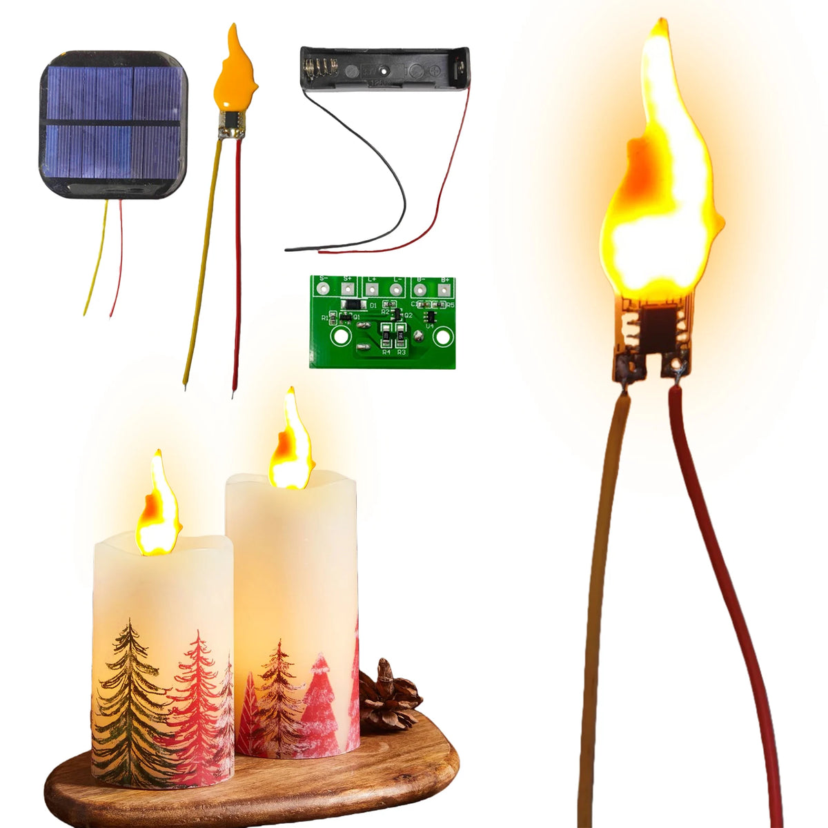 bougies led effet flamme halloween noel motif sapins rouges moderne adhésif led blanc orange
