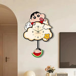 horloge murale crayon shin chan dessins animés moderne happy family personnages animaux motifs floraux