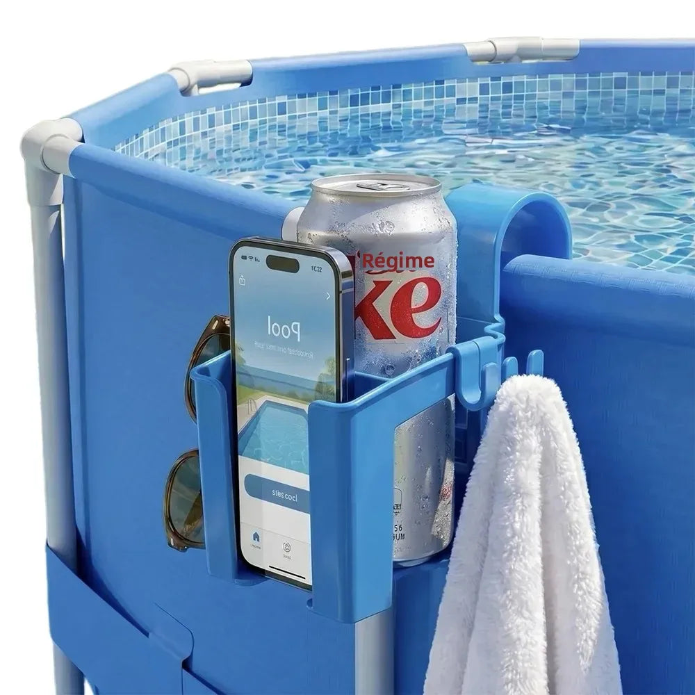 rangement suspendu piscine bleu porte gobelets clips téléphone canette serviette utilitaire multifonctionnel