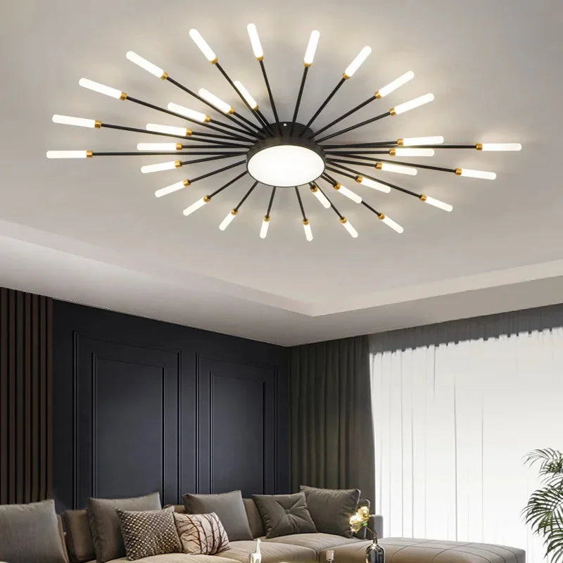 plafonnier led moderne noir doré spiral intérieur salon chambre coucher