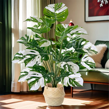 plante artificielle monstera feuilles rayées blanches tropical décoration extérieure intérieure 18 feuilles hauteur 73cm