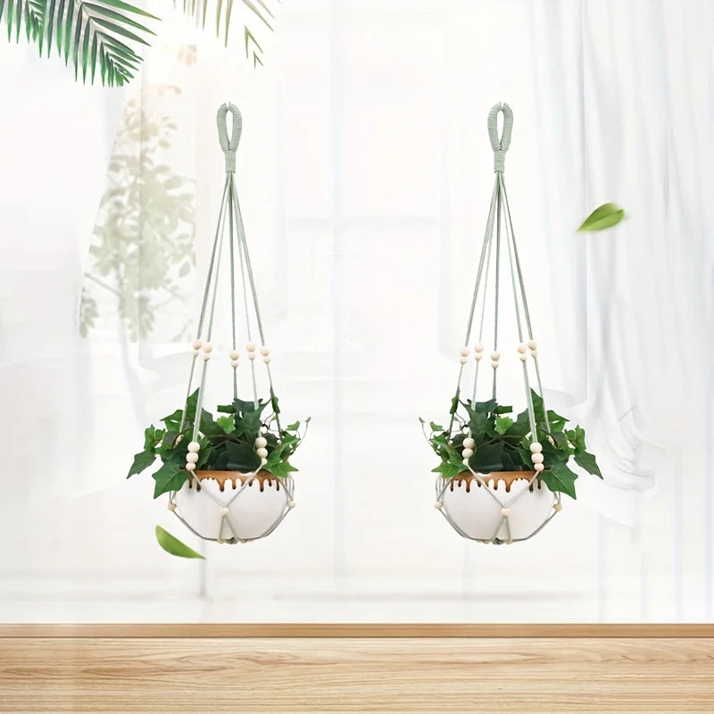 porte pots suspendus tressés vert menthe bohème bois plante grimpante pot céramique
