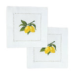 serviettes coton brodées citrons blancs classiques usage maison restaurant decoration table mariage