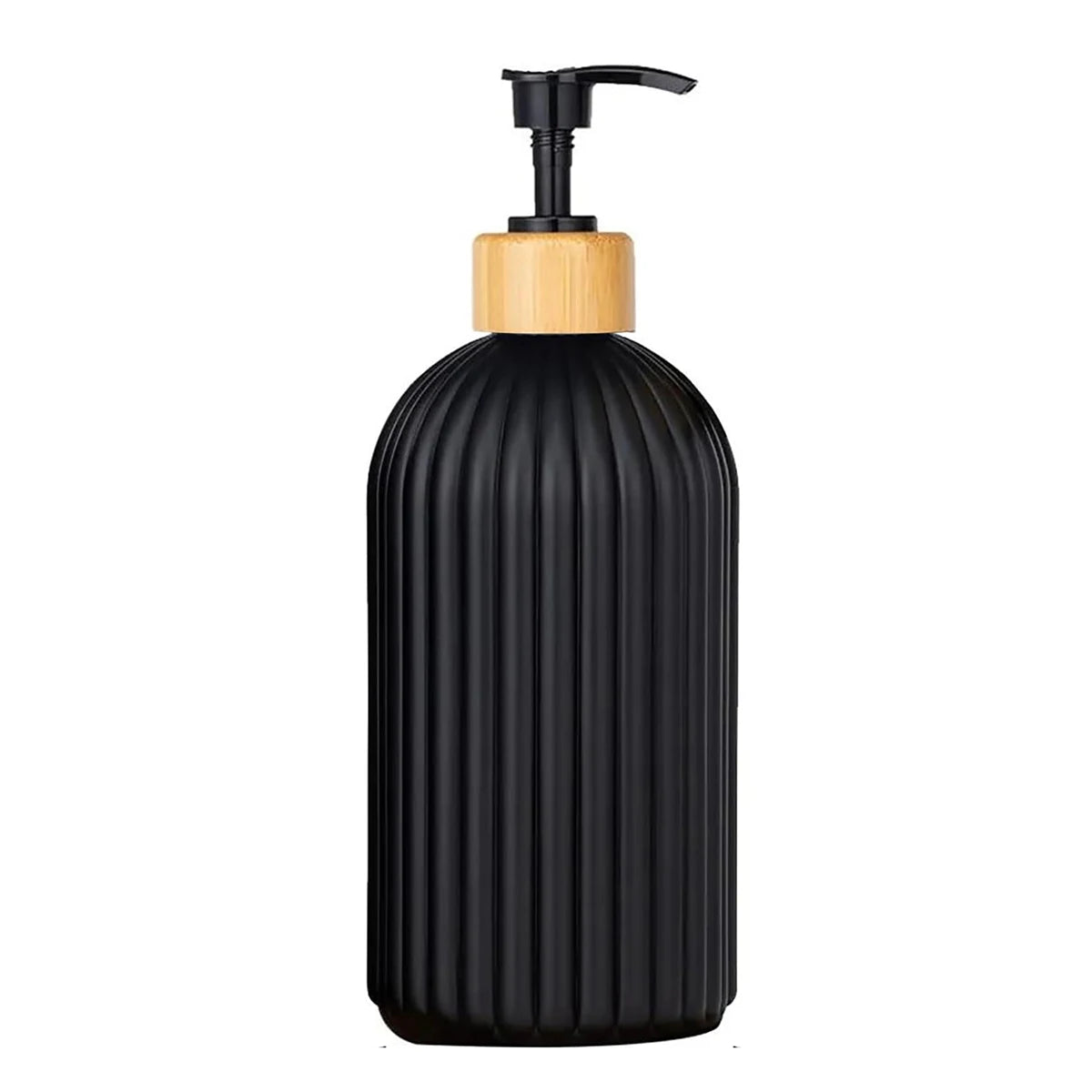 distributeur savon liquide noir blanc rayures moderne pompe pression étiquette bois savon shampoo conditioner