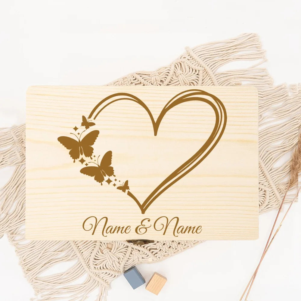 boîte bois gravure personnalisable vintage cadeau mariage souvenirs naturel cadenas poignée emballage bijoux rustic