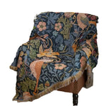 couverture maison vintage motif floral oiseaux bleu marine beige vert rose blanc polyester coton