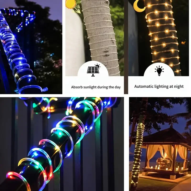 guirlande lumineuse solaire led blanc chaud moderne extérieur patio jardin fixée piquet modes automatiques