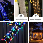 guirlande lumineuse solaire led blanc chaud moderne extérieur patio jardin fixée piquet modes automatiques