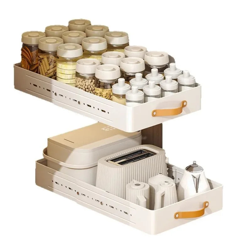 tiroirs rangement modulaires blanc beige texture mat poignées cuir compartiments coulissants moderne pratique scalable