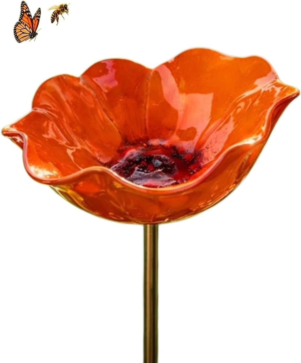 bouleau métallique moderne fleurs stylisées abreuvoir oiseaux bain abeilles décoration jardin rouge vert bleu