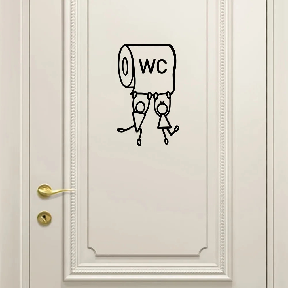 autocollant mural humoristique papier toilette personnages attachés noir contemporain facile salle bain
