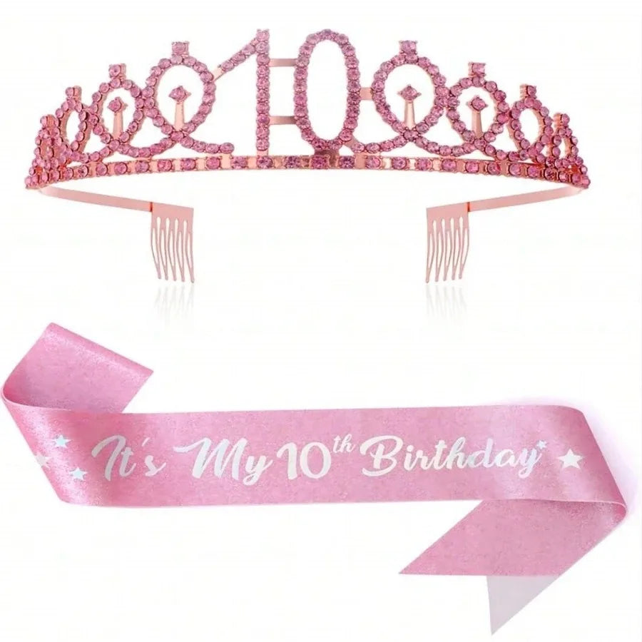 couronne anniversaire strass dorés ruban rose texte princesse fête cadeau favoris numéro anniversaire