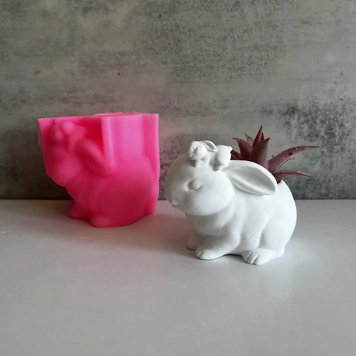 cache pot forme lapin blanc rose moderne plâtre ciment bricolage décoration fleur intérieur unique