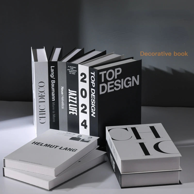 décoration moderne livre faux livres typographie minimaliste noir blanc gris
