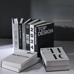 décoration moderne livre faux livres typographie minimaliste noir blanc gris