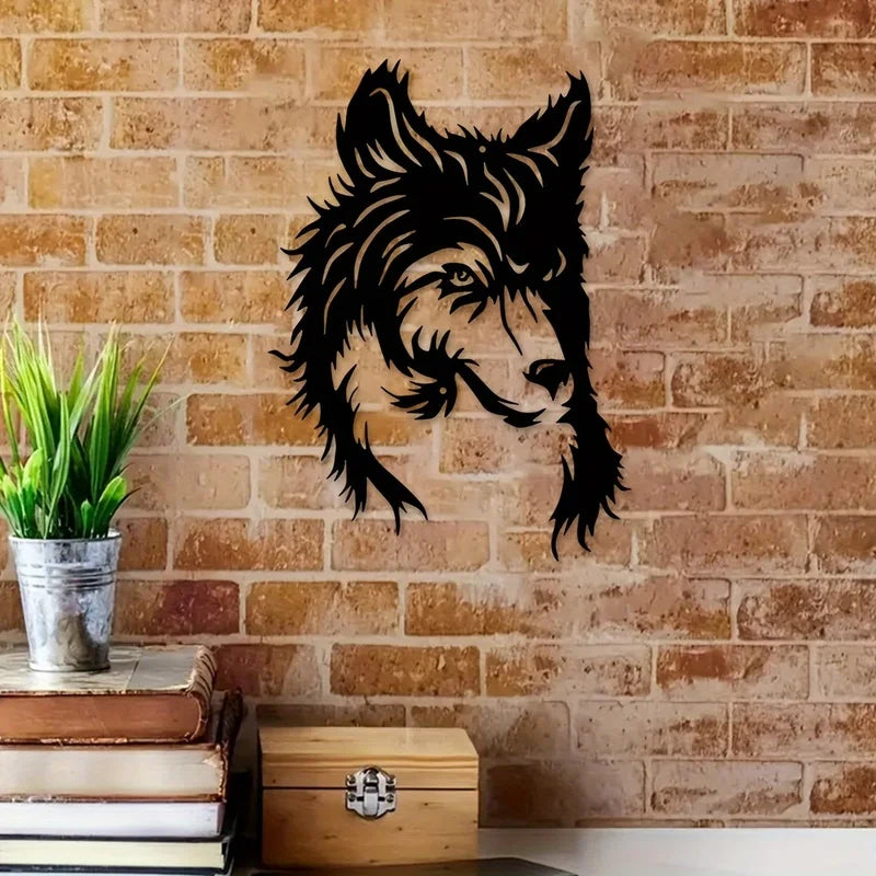sticker mural tête loup moderne graphique adhésif noir