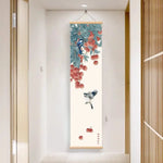 tableau suspendu traditionnel floral oiseaux fleurs fruits branches beige bleu rouge noir violet rose