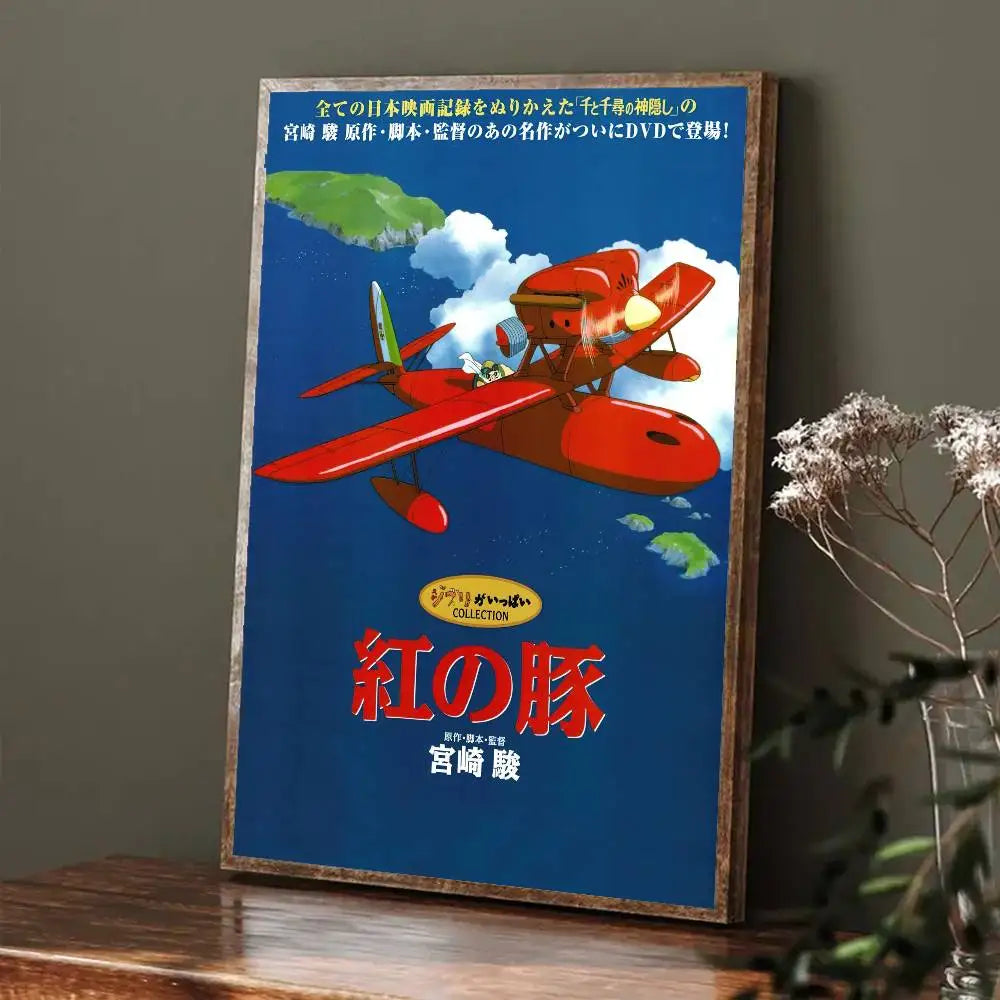 affiche moderne porco rouge dessin animé illustration personnage avion paysage mural chambre salon